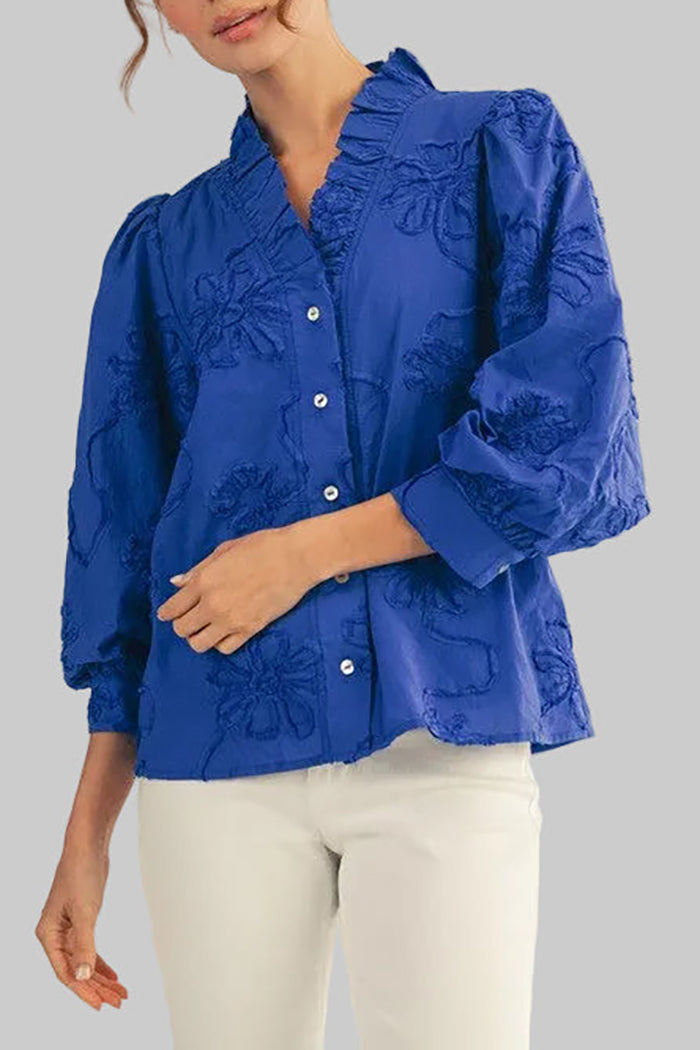 Ruffled Collar Puff Sleeve Top