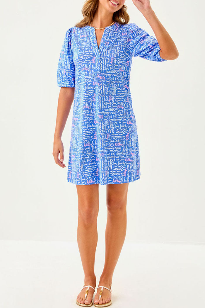 Handwriting Print Elbow Sleepes Dress