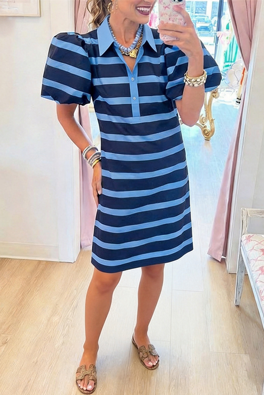 Casual Puff Sleeve Stripe Dress