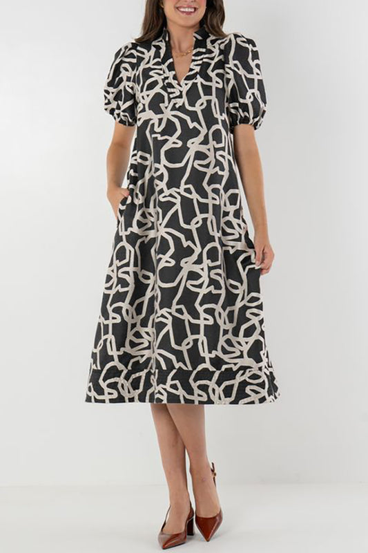 Puff Sleeve Bold Printed Dress