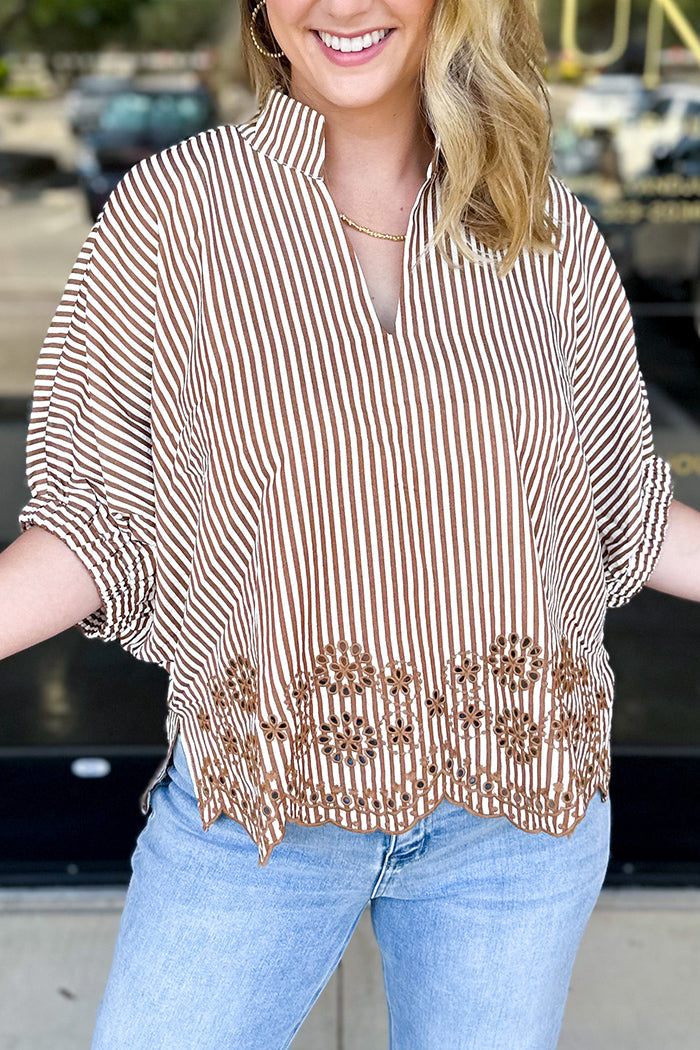 Stripes Floral Crochet Blouse