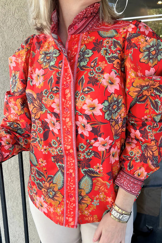 Floral Border Button Down Top