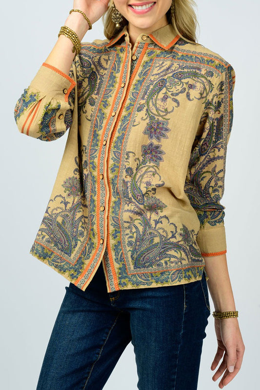 Paisley Print Button Down Shirt