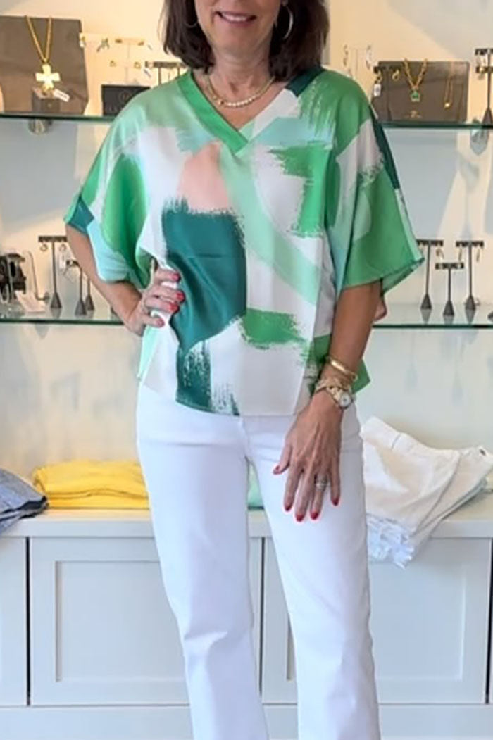 Casual Watercolor Colorblock Top