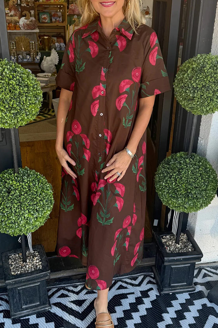 V-Neck Button Pocket Dress