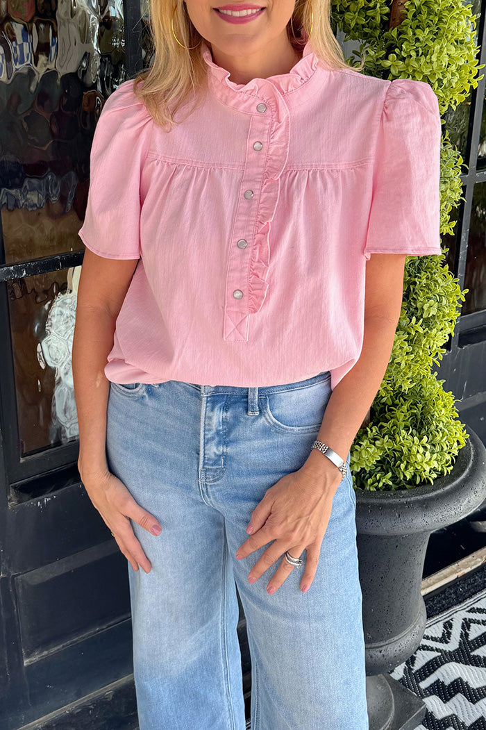 Ruffle Trim Puff Sleeve Top