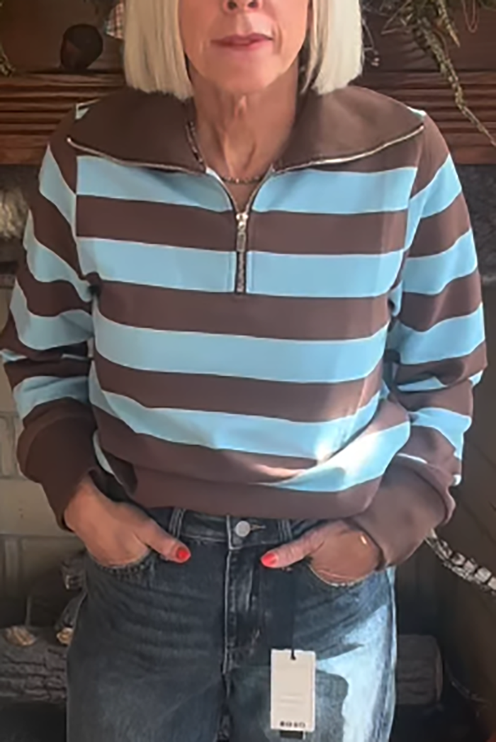 Casual Striped Zipper Sweater