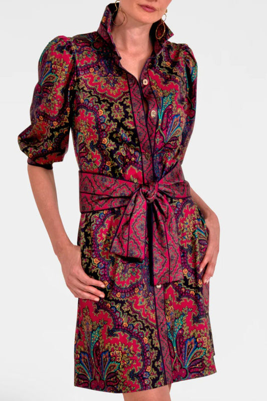Casual Retro Printed Belt Dress