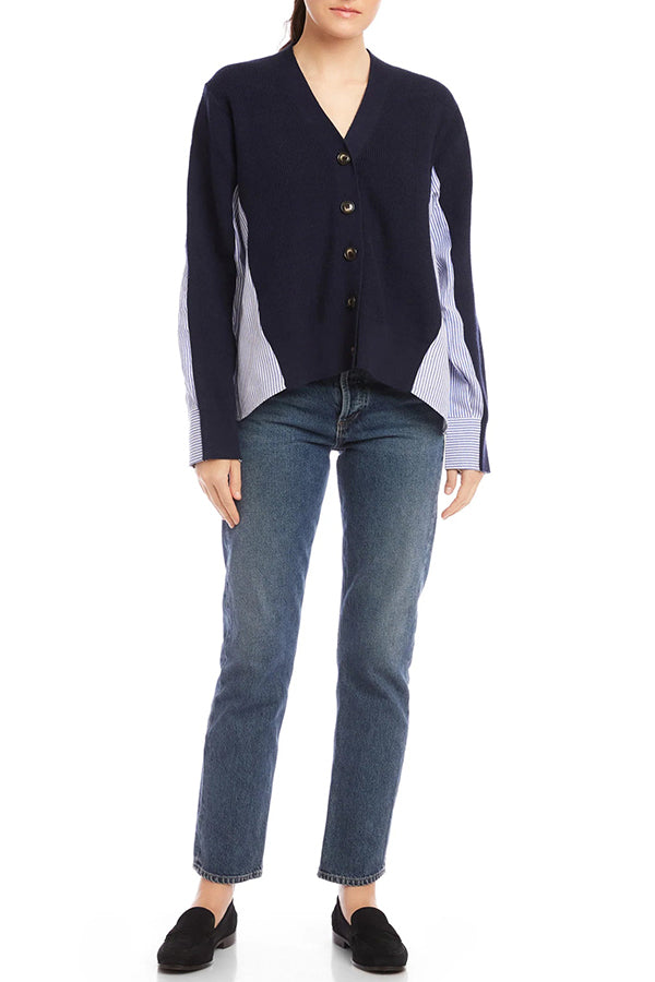 Casual Striped Patchwork Knitted Cardigan