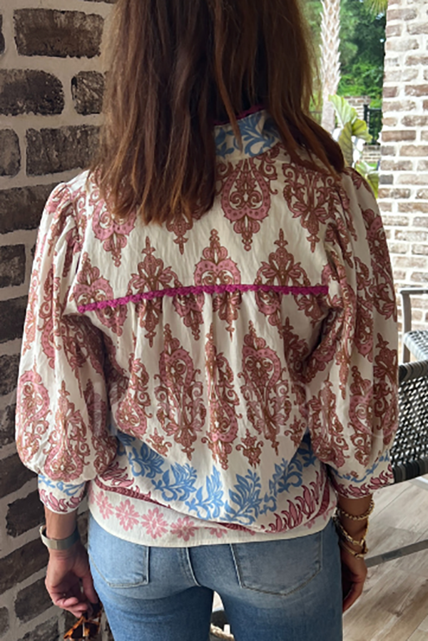 Retro Patterned Knitted Detail Top