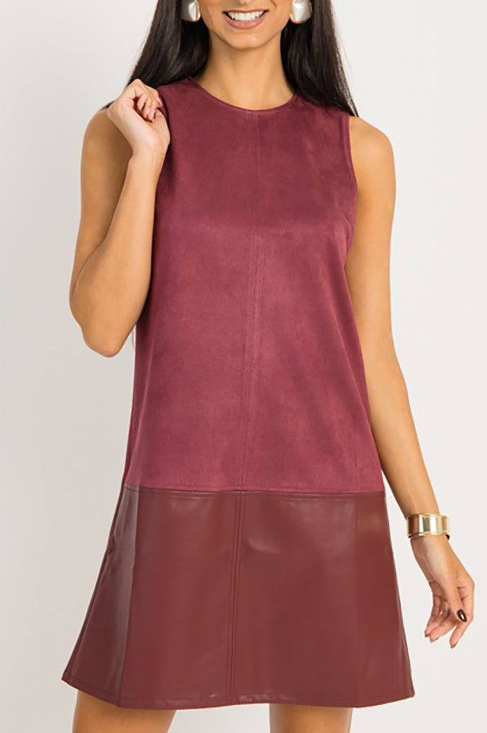 Suede Spliced Sleeveless Dress