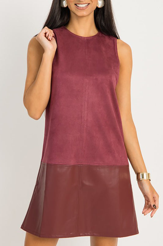 Suede Spliced Sleeveless Dress