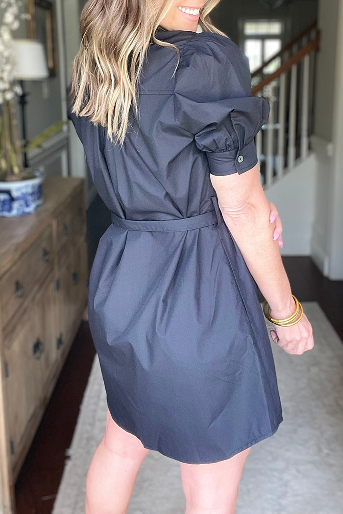 Button Up Tie Waist Shirt Dress
