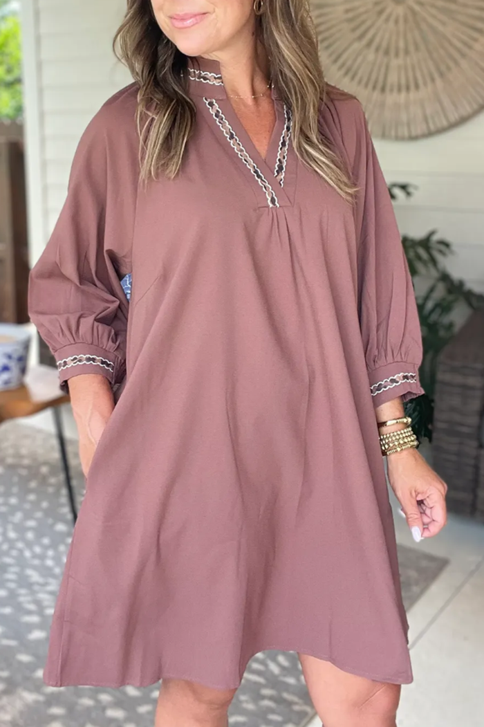 Trim Detail Notched Shift Dress