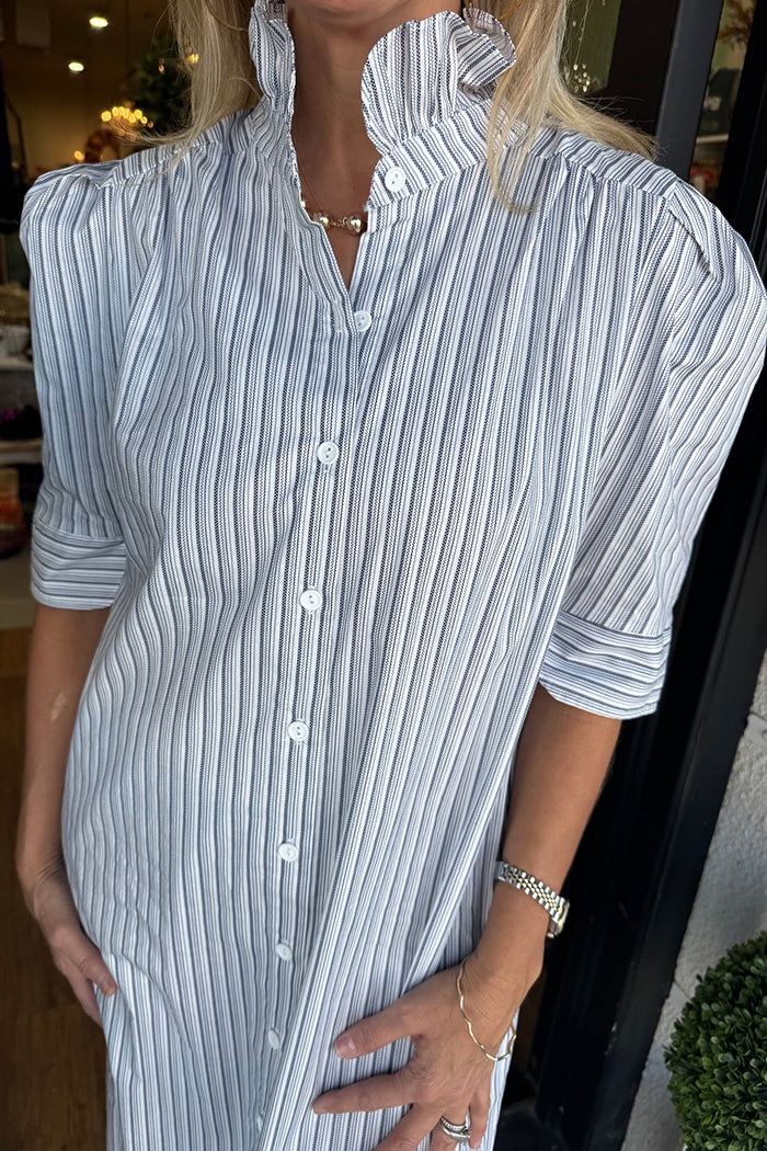 Ruffles Collar Striped Maxi Dress