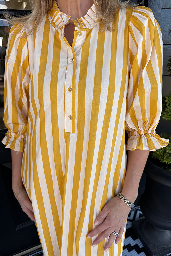 Gold Yellow Stripe Pocketed Dress