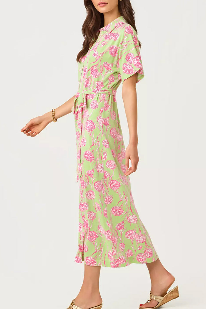 Belted Floral Button Front Maxi Shirtdress