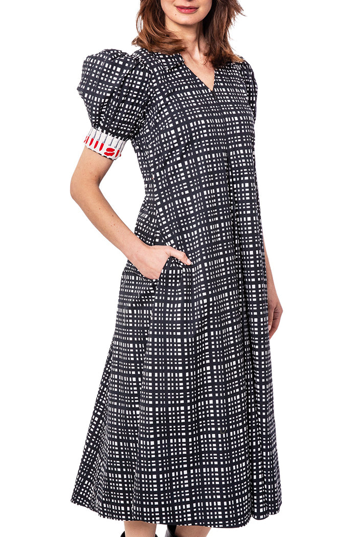 Puff Sleeve Grid Dress