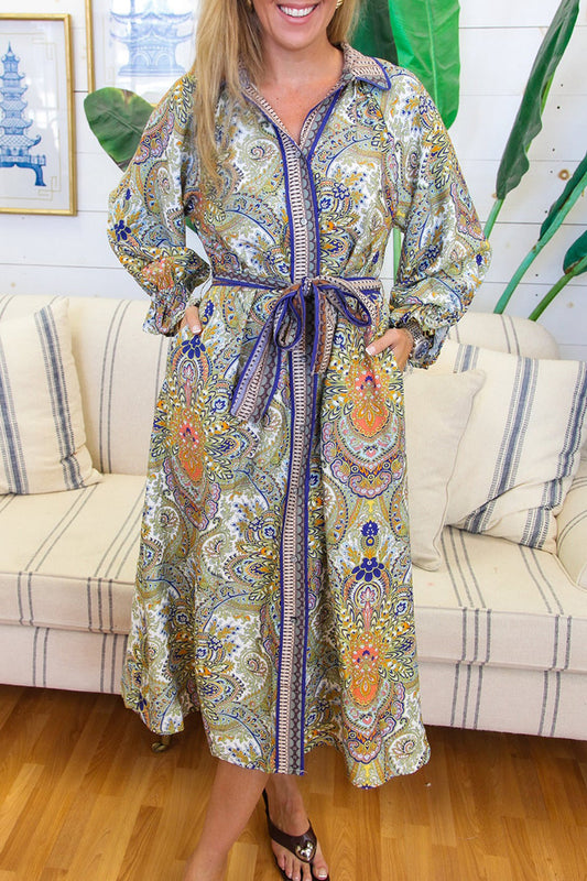 Casual Bold Printed Belt Dress