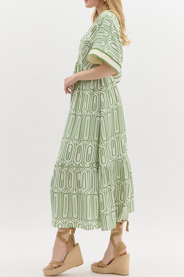 Striped Trim Abstract Print Dress