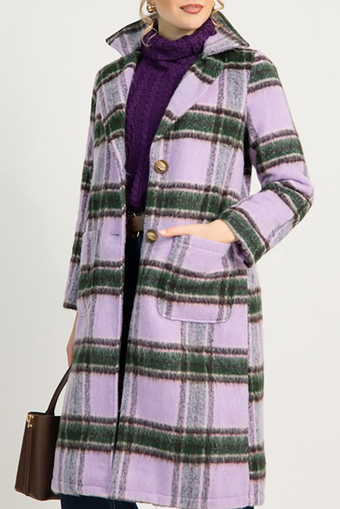 Oversized Plaid Mid-Calf Patch Pocket Coat