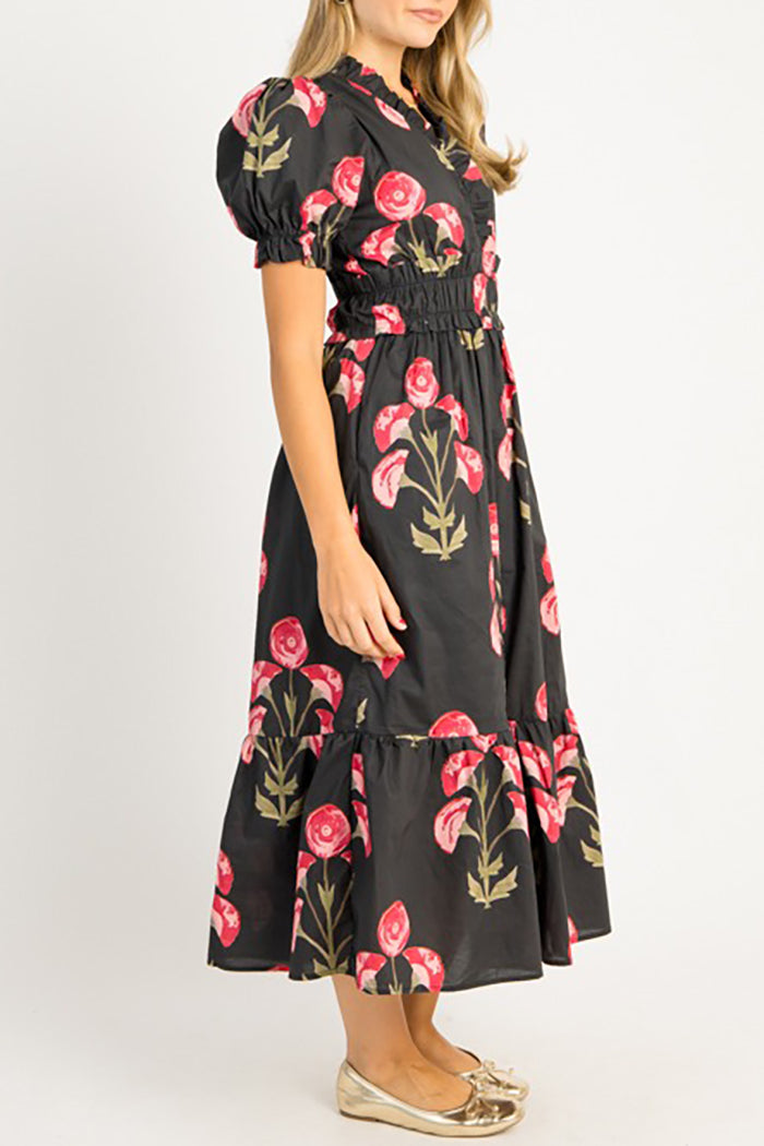 Floral Ruffle Collar Pockets Dress