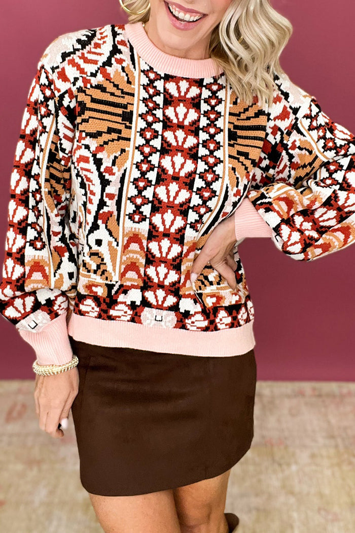 Solid Ribbed Printed Sweater