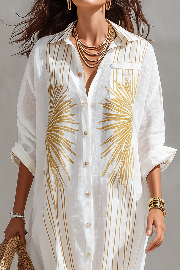 Sunburst Print Shirt Maxi Dress