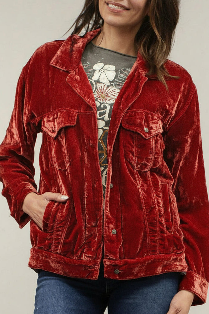 Pocketed Velvet Trucker Jacket