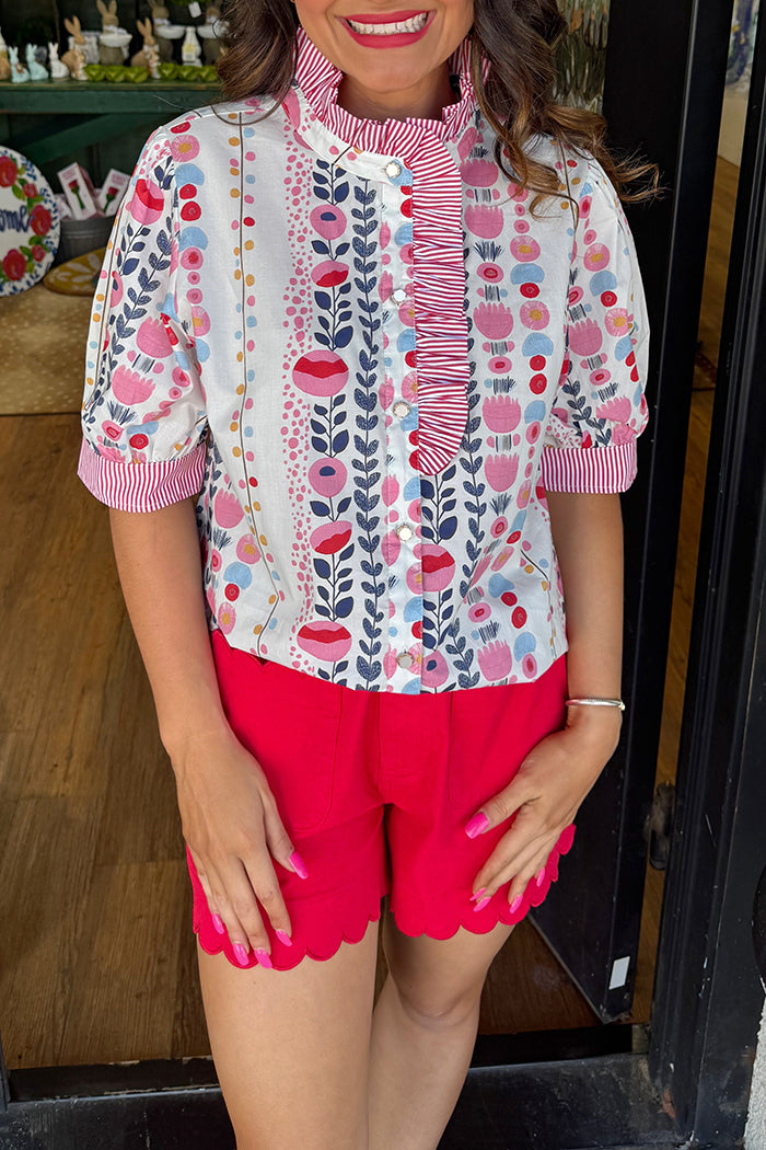 Ruffled Neck Floral Top