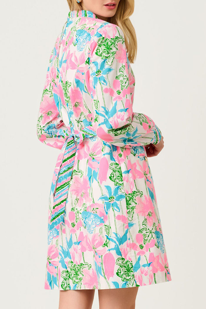 Long Sleeve Belted Pocket Floral Dress