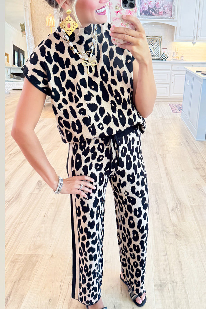 Casual Leopard Knitted Two-Piece Suit