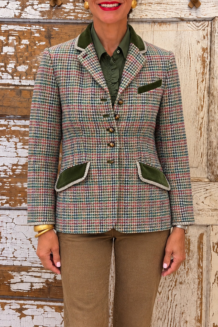 Green Houndstooth Wool Pocket Jacket