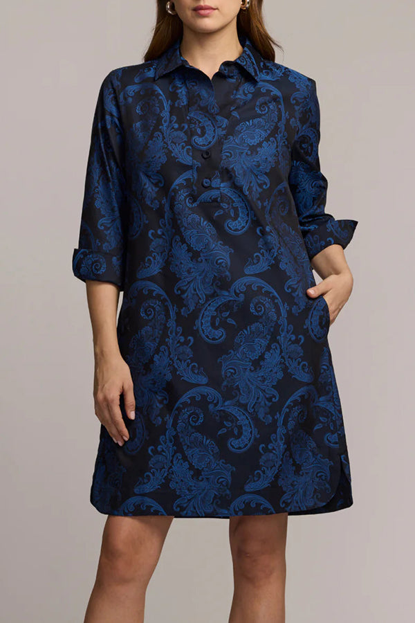 3/4 Sleeve Paisley Jacquard Dress