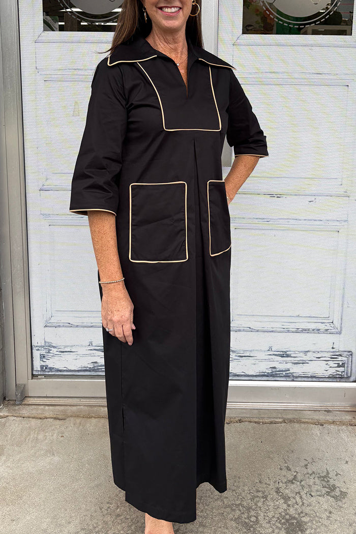 Contrast Pocketed Collared Maxi Dress