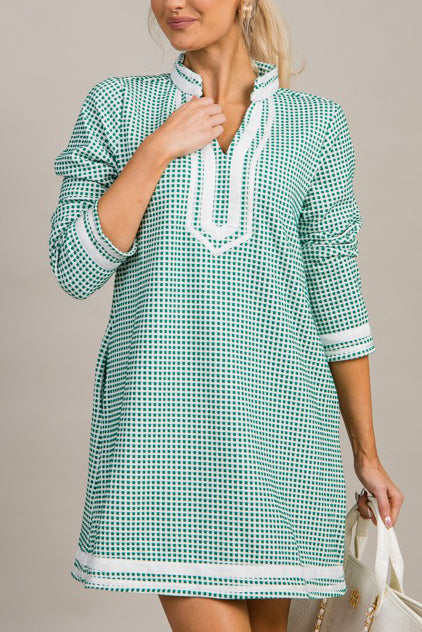 White Trim Side Pockets Dress