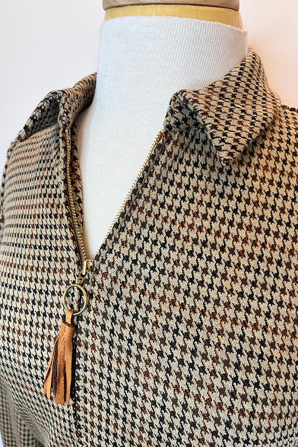 Houndstooth Pattern Zip Knit Dress