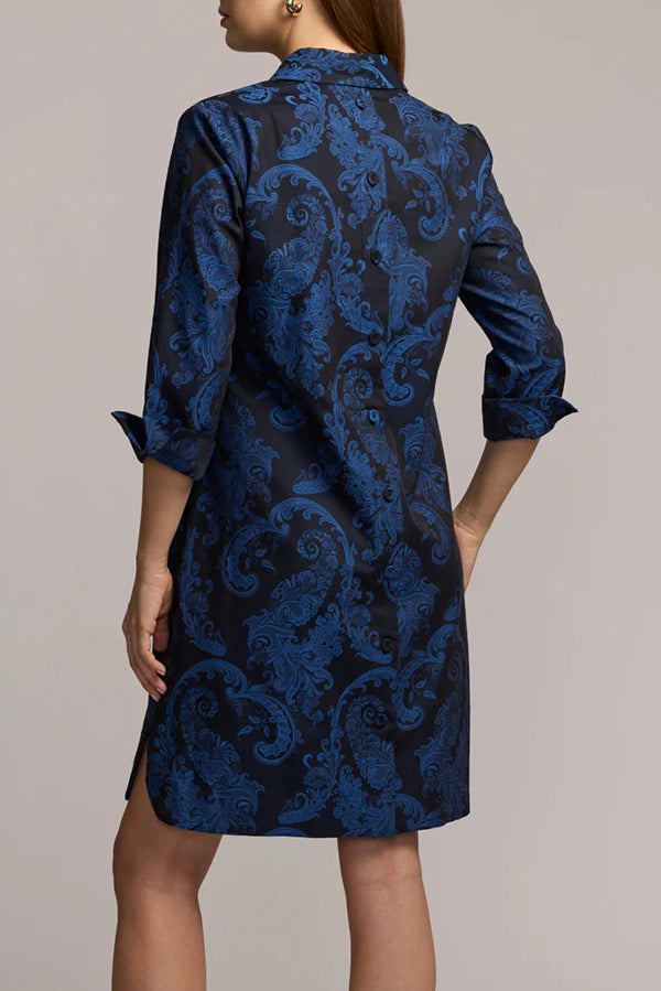3/4 Sleeve Paisley Jacquard Dress