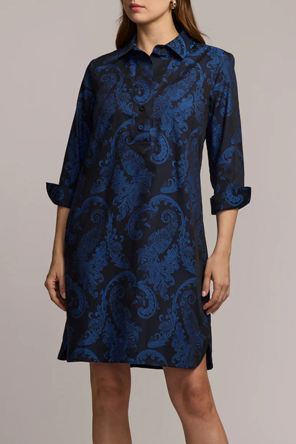 3/4 Sleeve Paisley Jacquard Dress