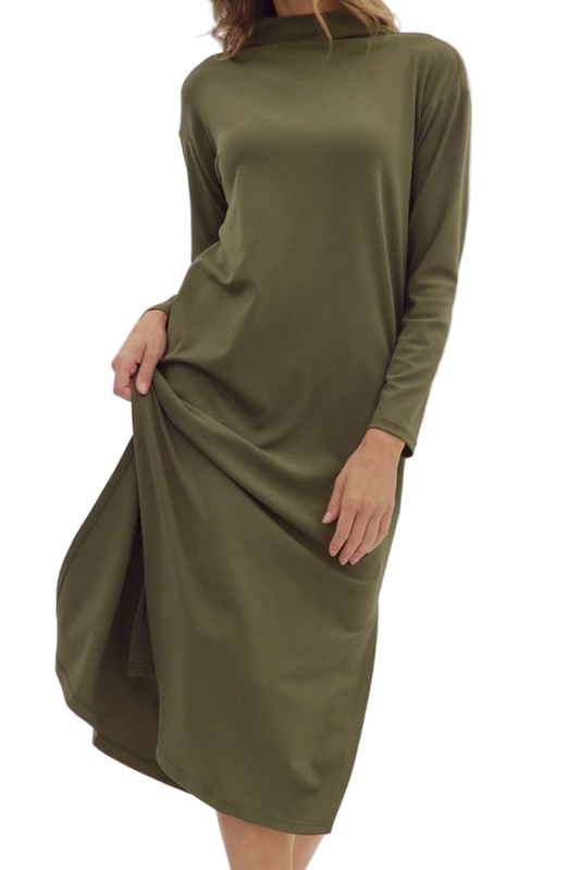 Solid Long Sleeve Side Pockets Dress