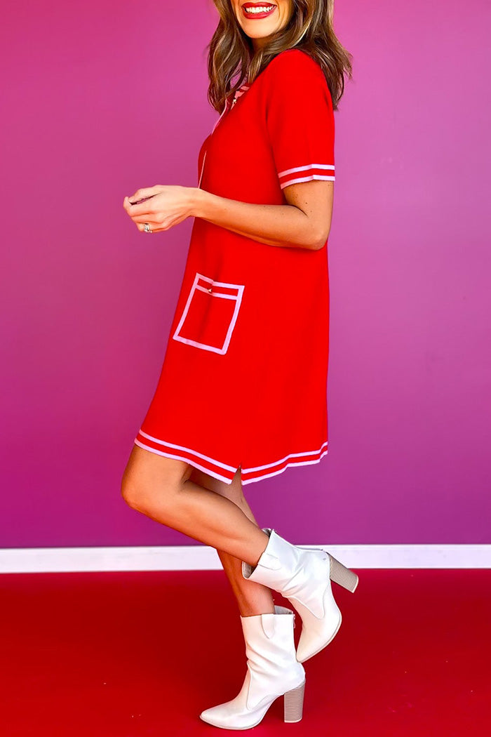Contrast Trim Pocket Dress