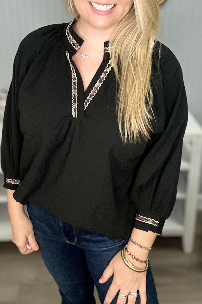 Leopard Trim V-Neck Top