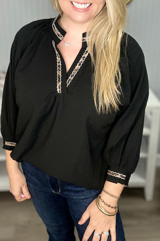 Leopard Trim V-Neck Top