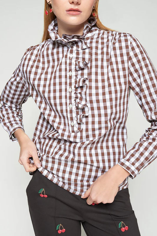 Ruffles Collar Check Blouse