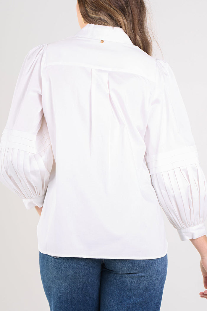 Pleated Sleeves Solid Color Top