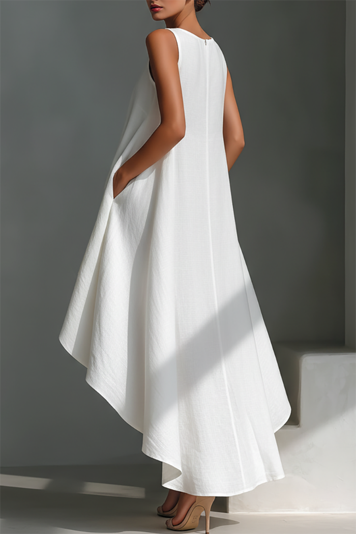 Asymmetric Hem Pocket Sleeveless Dress