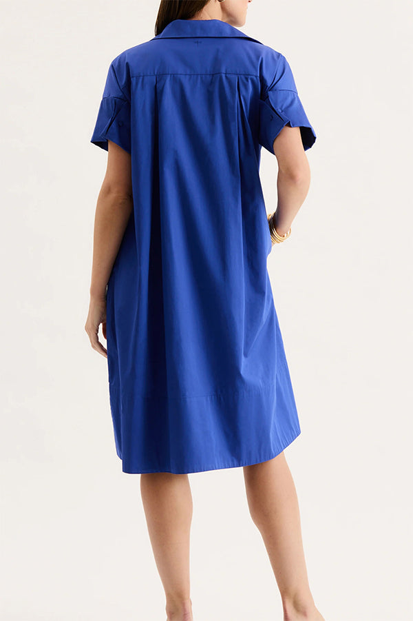 Casual Pocket Midi Shirt Dress