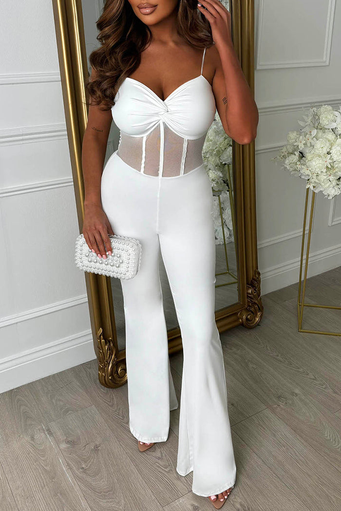 Sheer Waist Flared Leg Jumpsuit