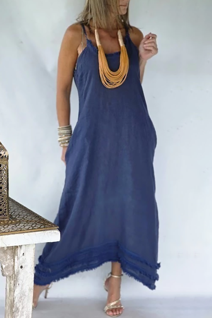 Sleeveless Pocket Loose Midi Dress
