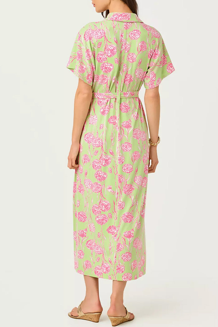 Belted Floral Button Front Maxi Shirtdress